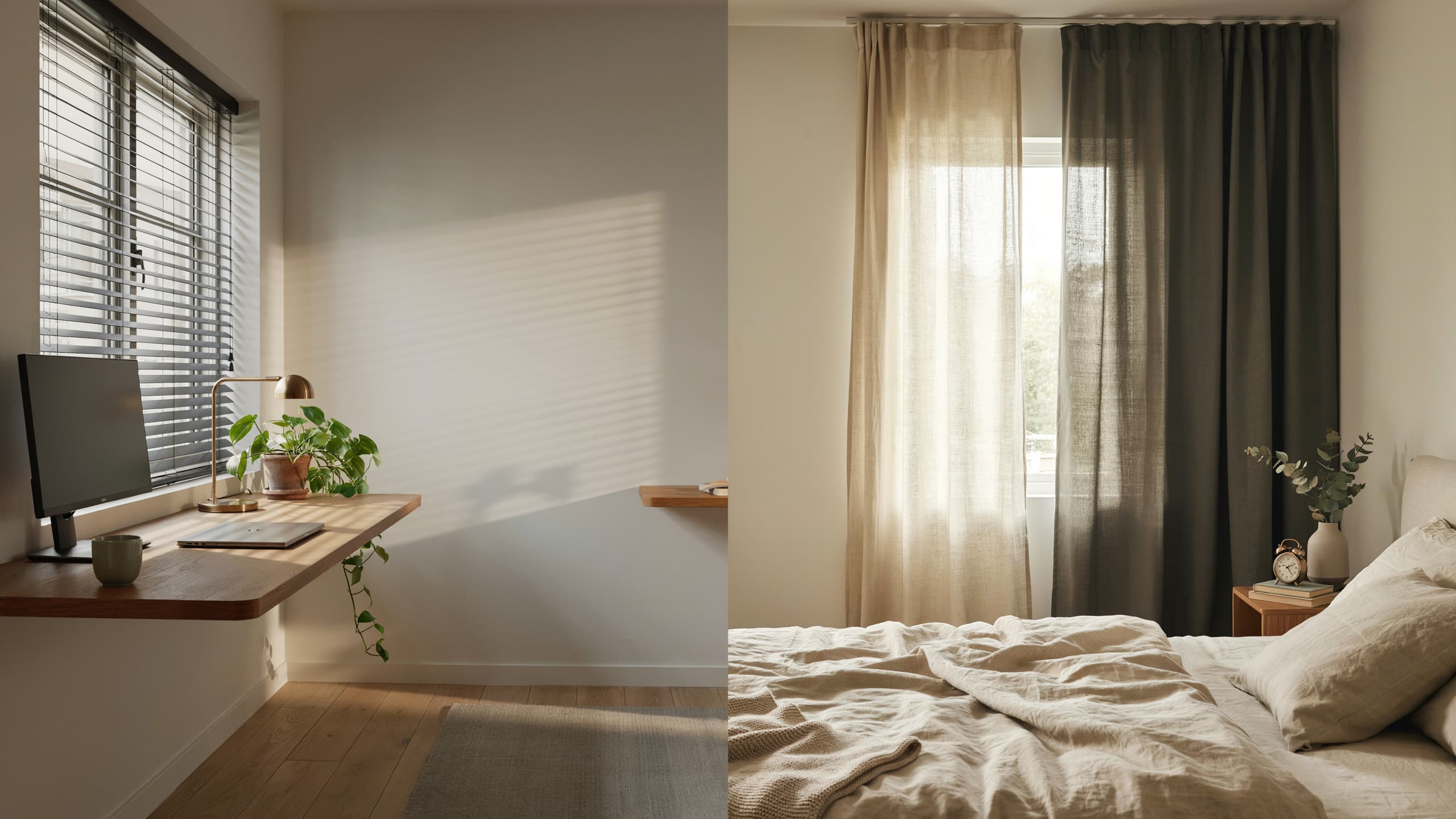 Curtains and blinds comparison showing different ways to control natural light