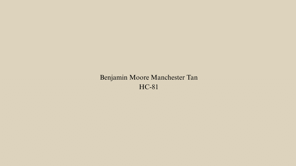 A color swatch of Benjamin Moore Manchester Tan HC-81, showing a warm beige paint color.