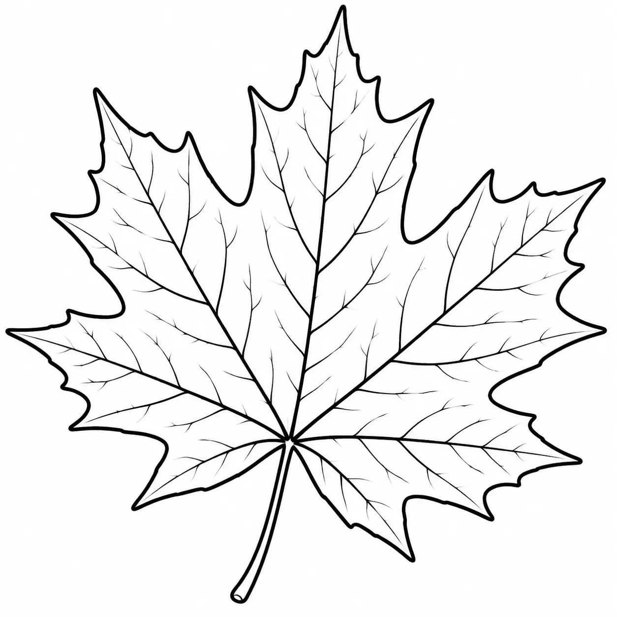 maple leaf coloring page with visible vein lines, a close-up design celebrating one of autumn's most recognizable and beloved symbols