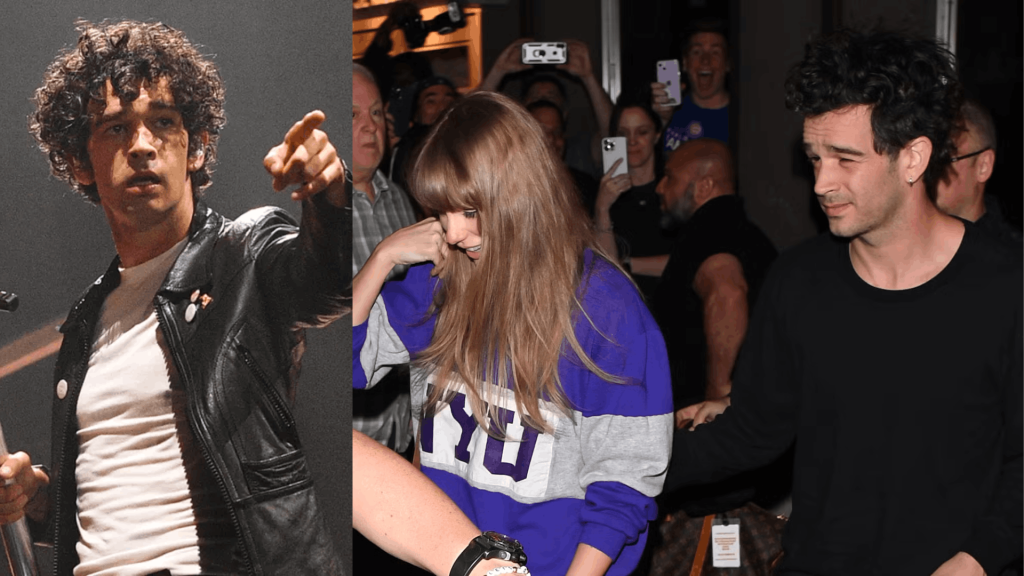 Taylor Swift and Matty Healy relationship collage reflecting modern dating era and brief public romance phase.