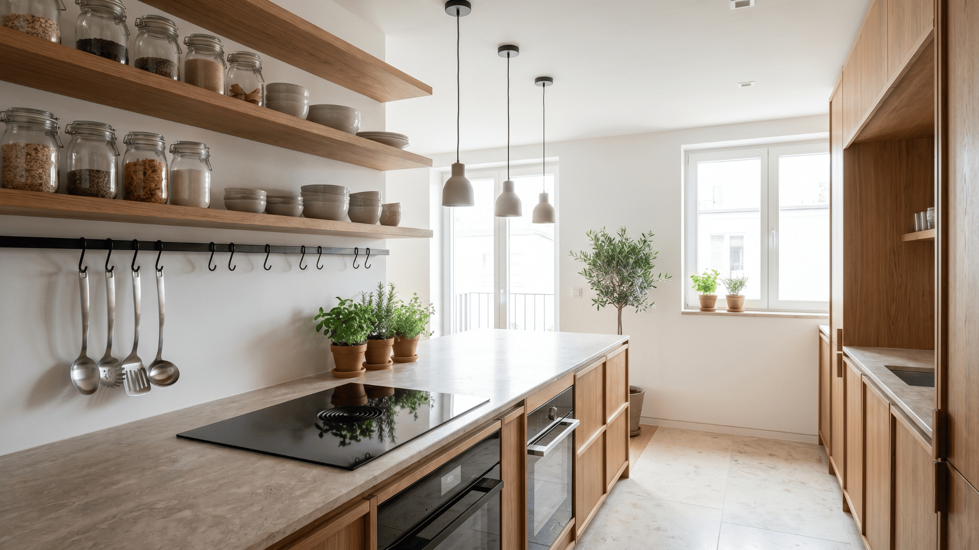 Open shelves make a kitchen feel more open and visually lighter.