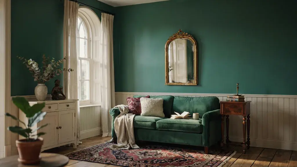 Budget-friendly modern Victorian room with vintage decor and elegant brass accents.