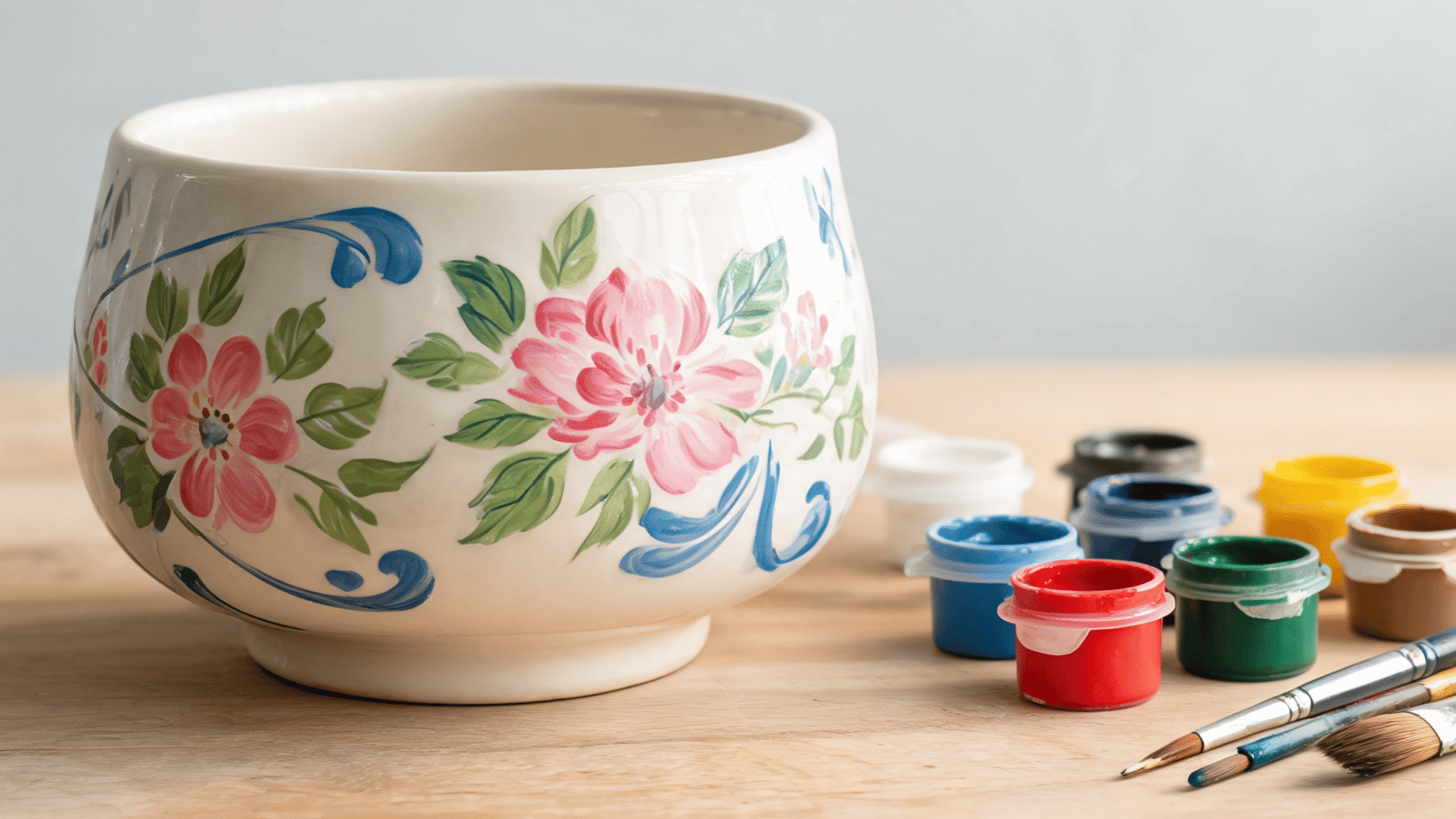 Painted ceramic showing a floral painted bowl