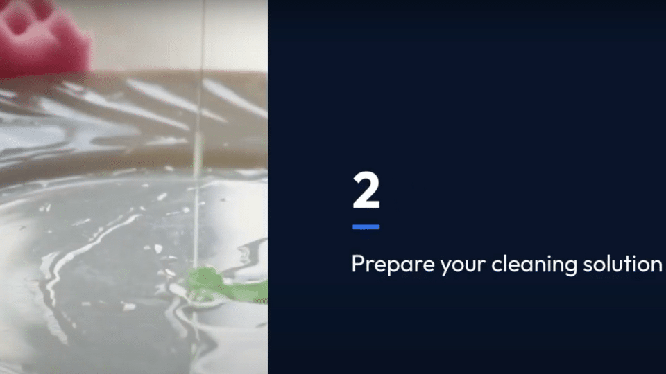 A split-screen graphic showing a close-up of soapy water on a surface and a dark panel with the number 2.