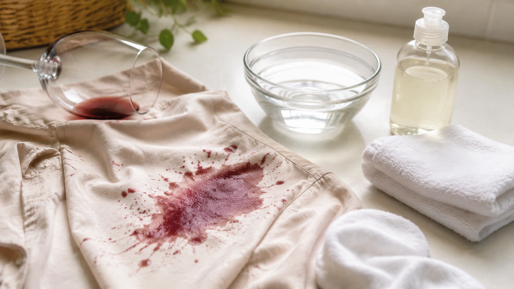 Removing red wine stains from colored clothes with gentle cleaning methods to protect fabric color and prevent fading