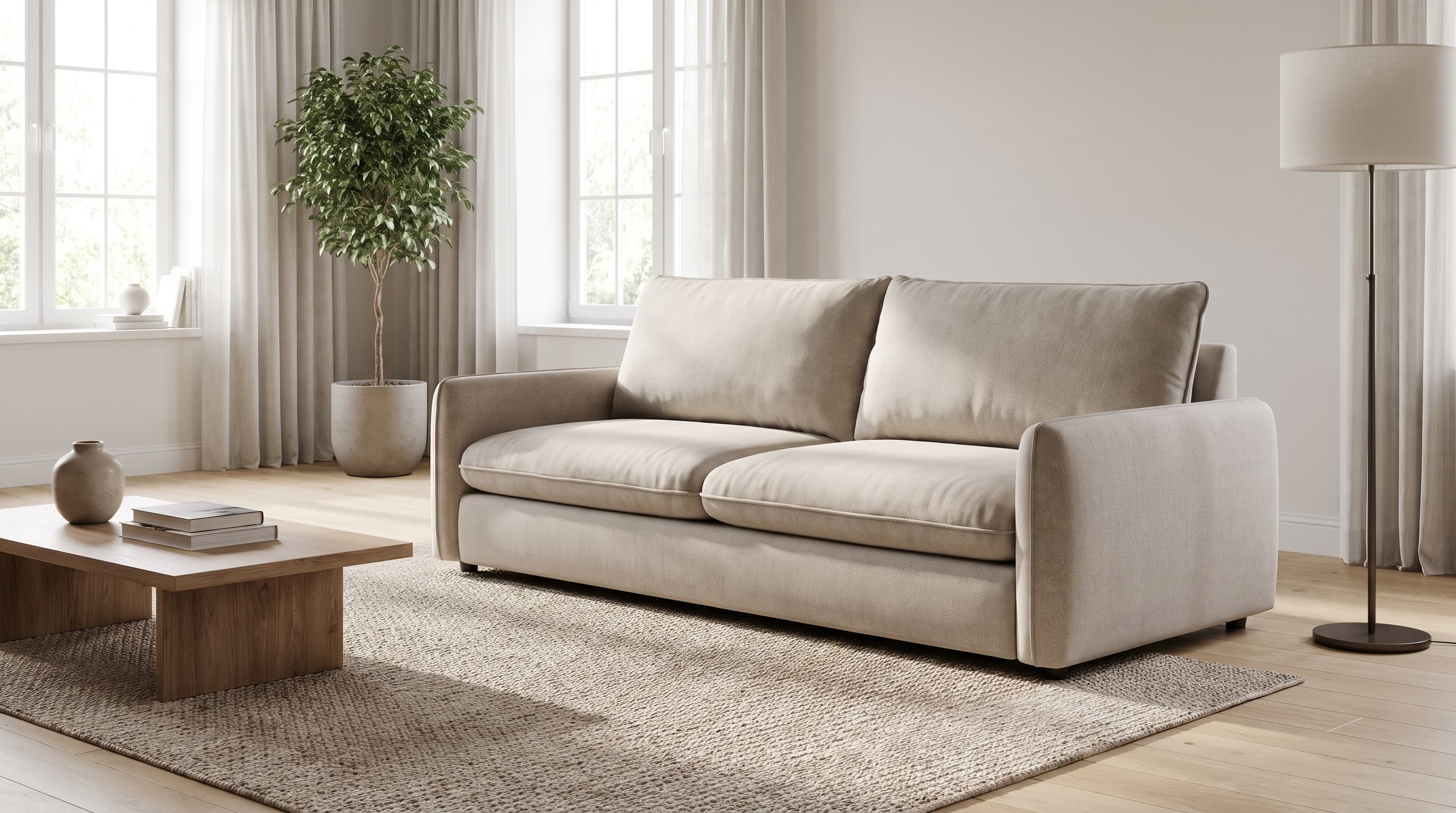 Sofa depth and height measurements showing standard dimensions for comfortable seating and room fit