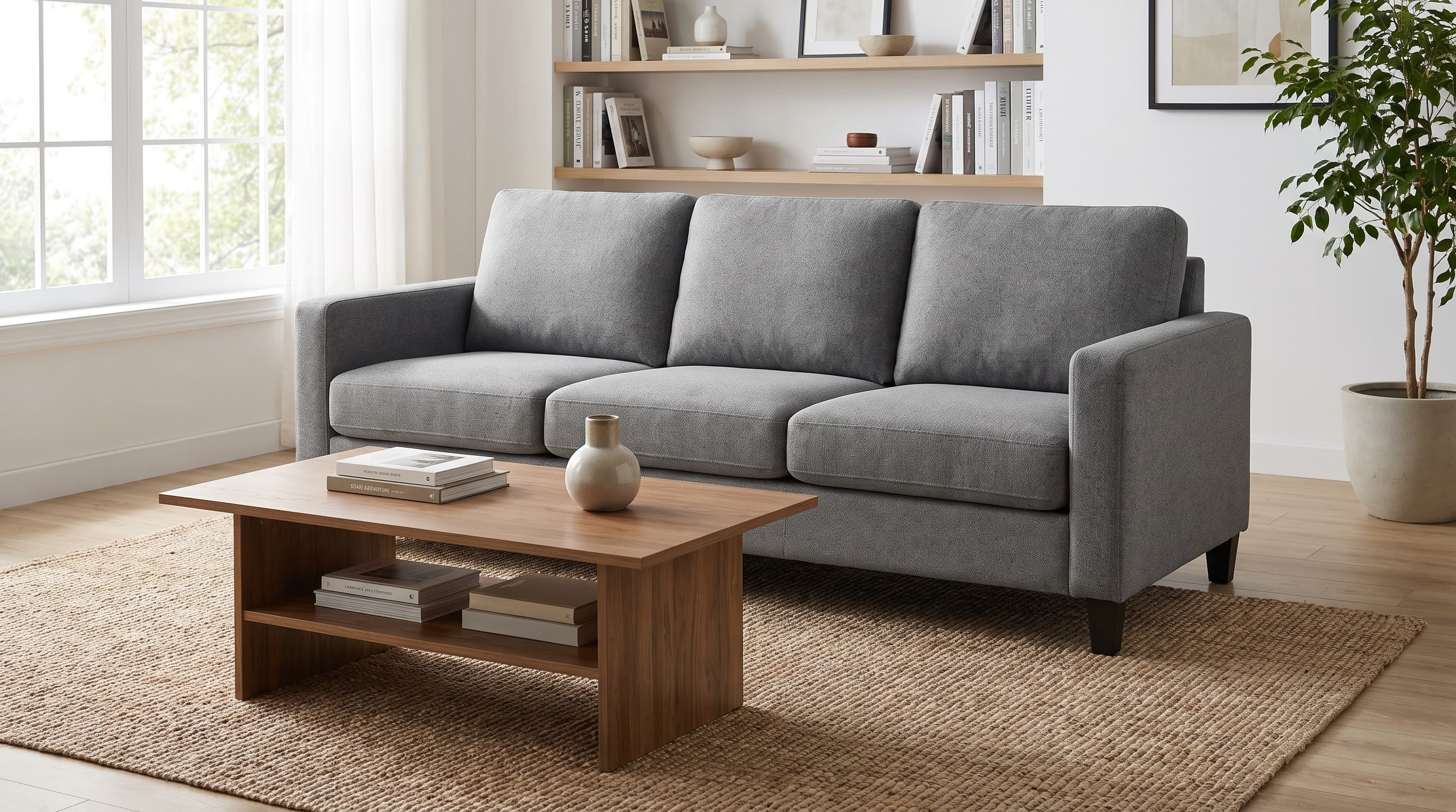 Standard three-seater couch showing 84 to 90 inch sofa length range in a living room layout