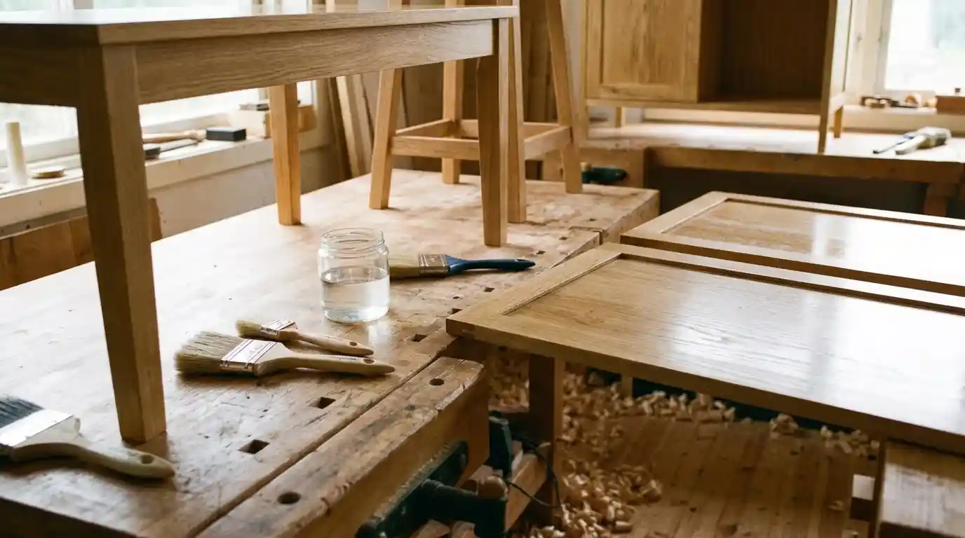 Natural wood finish with clear coatings preserving light wood tones and smooth interior surfaces.