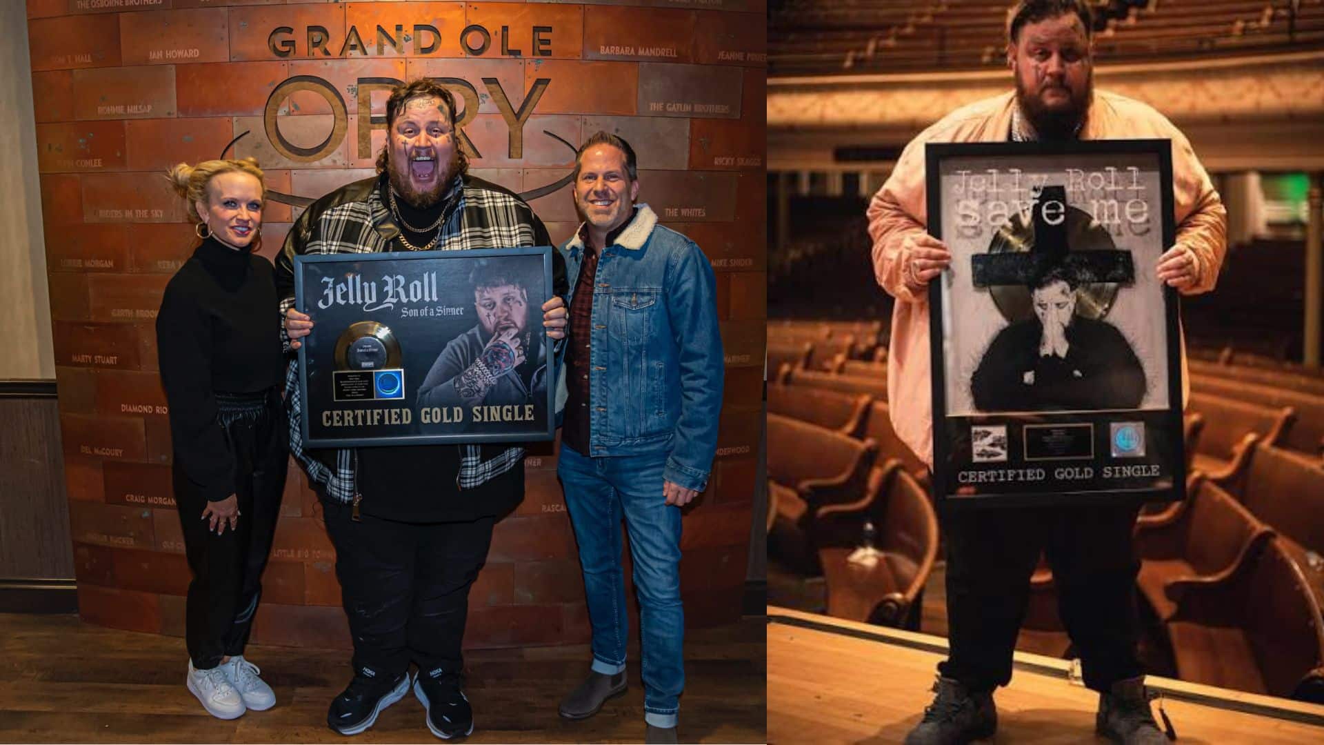 A collage of Jelly Roll holding his Record Albums, Famous songs