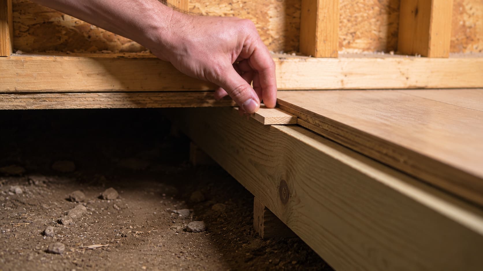 Adding wood shims between joists and subfloor to stop floor squeaks