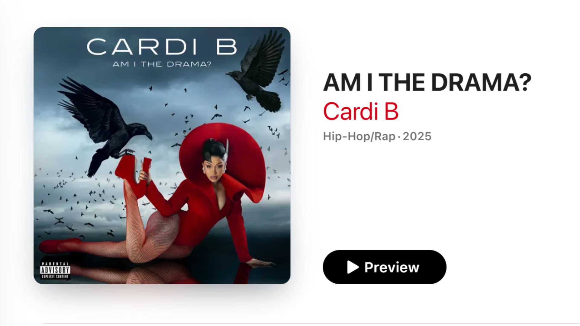Cardi B wearing a dramatic red outfit in promotional artwork for Am I the Drama