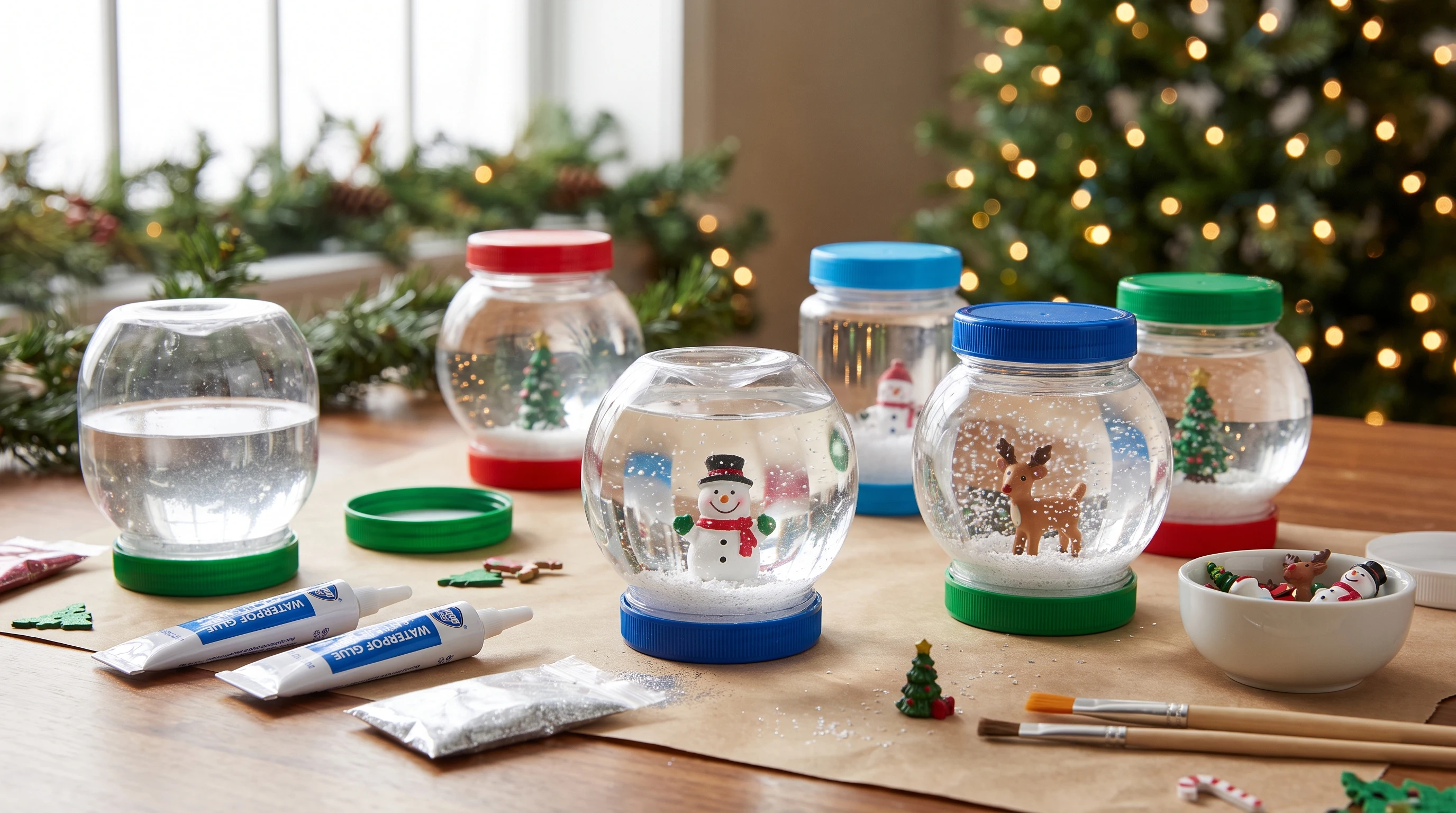 Child-safe DIY Christmas snow globes made with jars