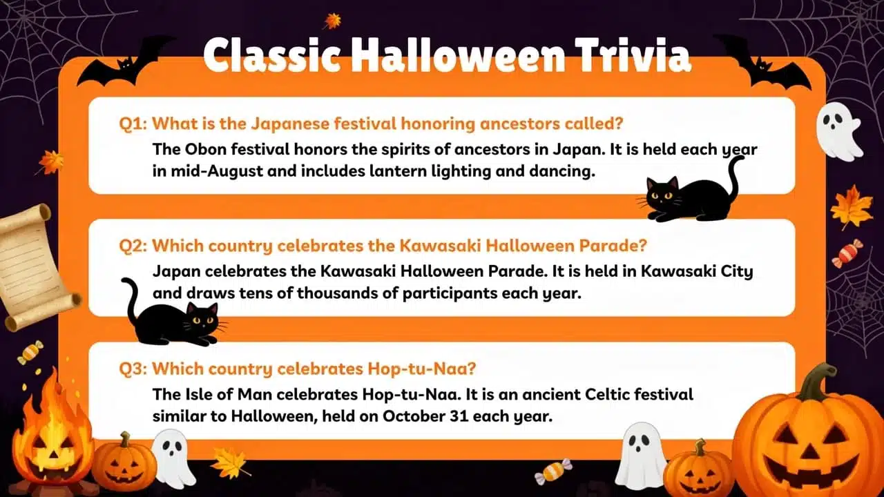 Halloween candy quiz infographic featuring candy questions, treats, sweets, and seasonal food facts