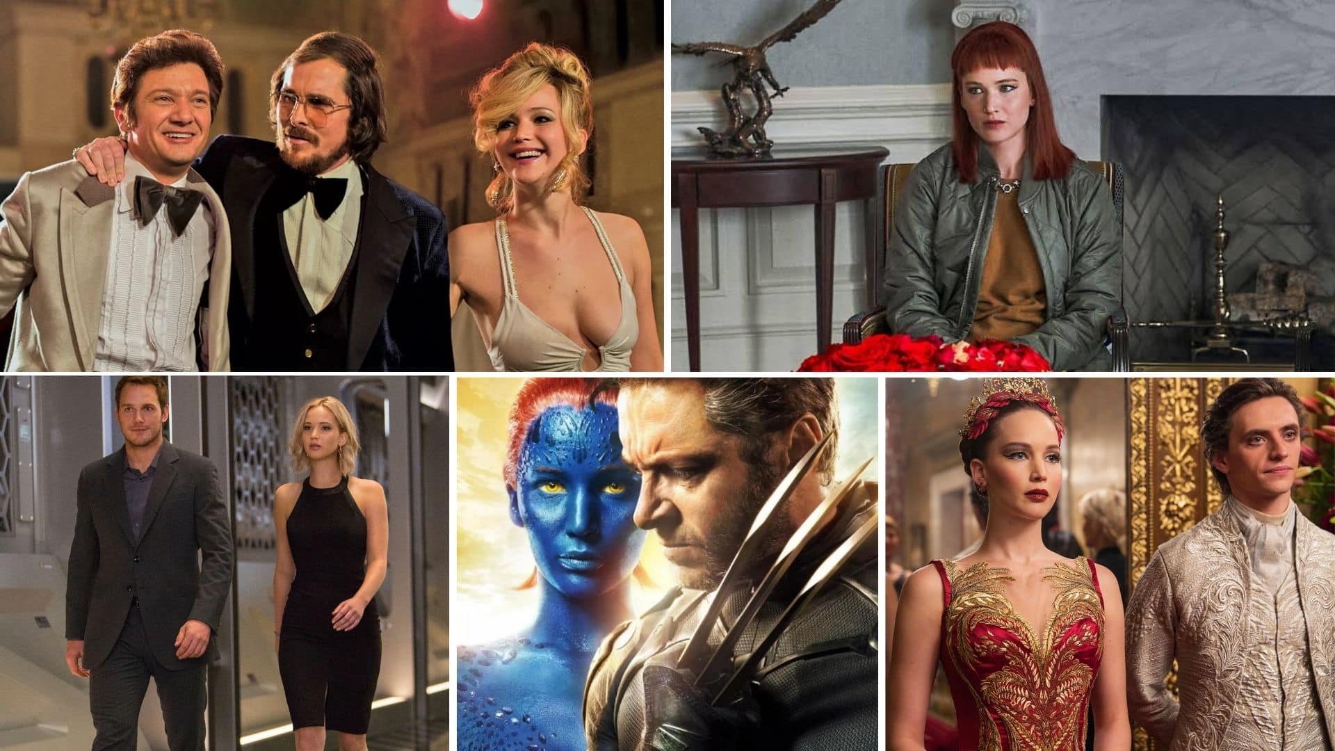 Collage of jenniferv lawrence appearing in several major film roles and productions