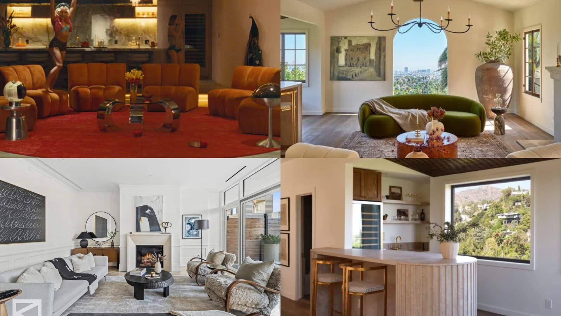 Collage showing interior and exterior views of luxury residential properties