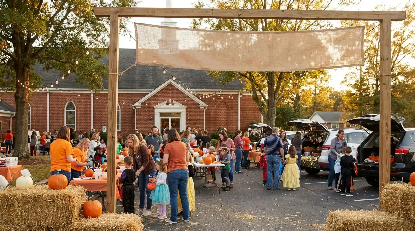 Community fall festival with families, games, and outdoor activities