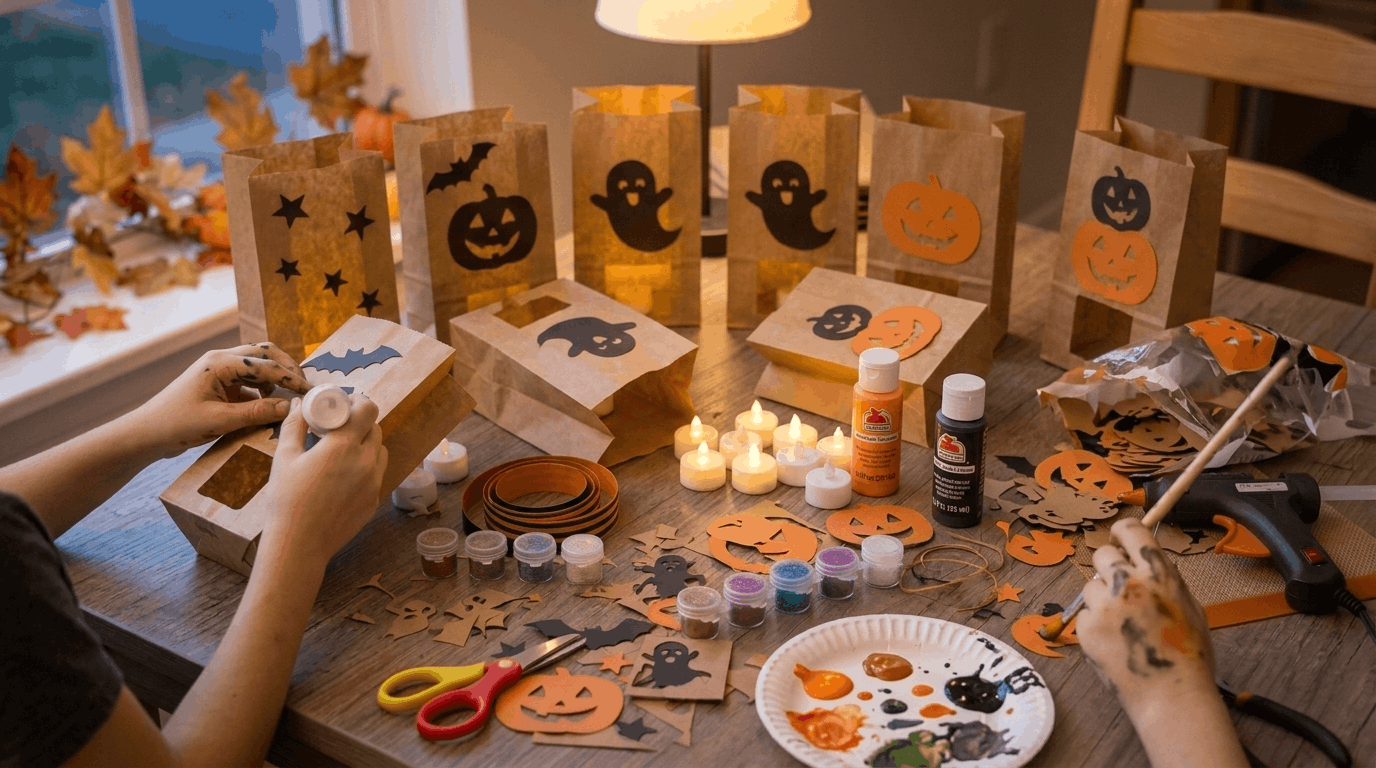 DIY Halloween lanterns with LED lights and spooky designs