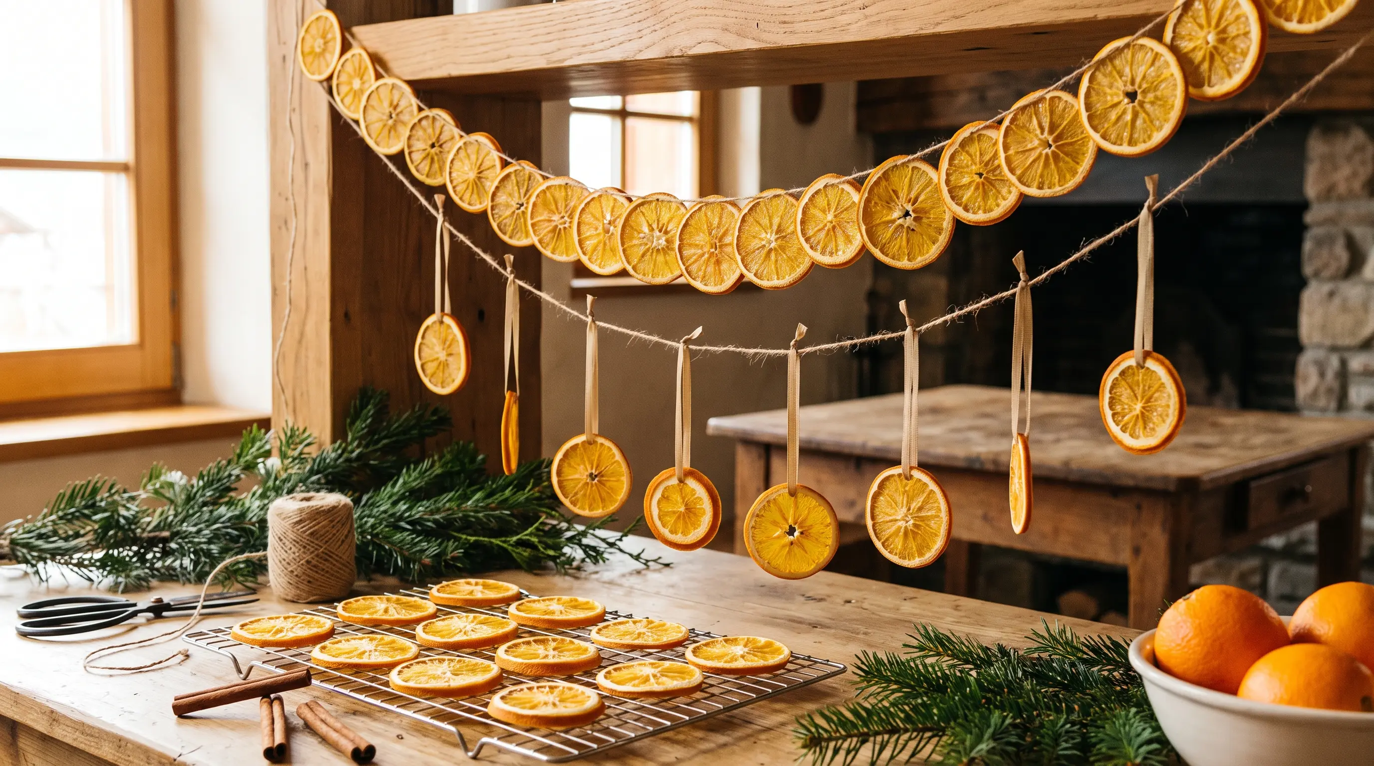 Dried orange slice Christmas garland with natural decorations