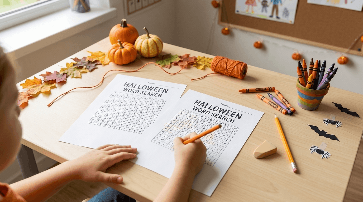 Halloween word search worksheet activity for kids