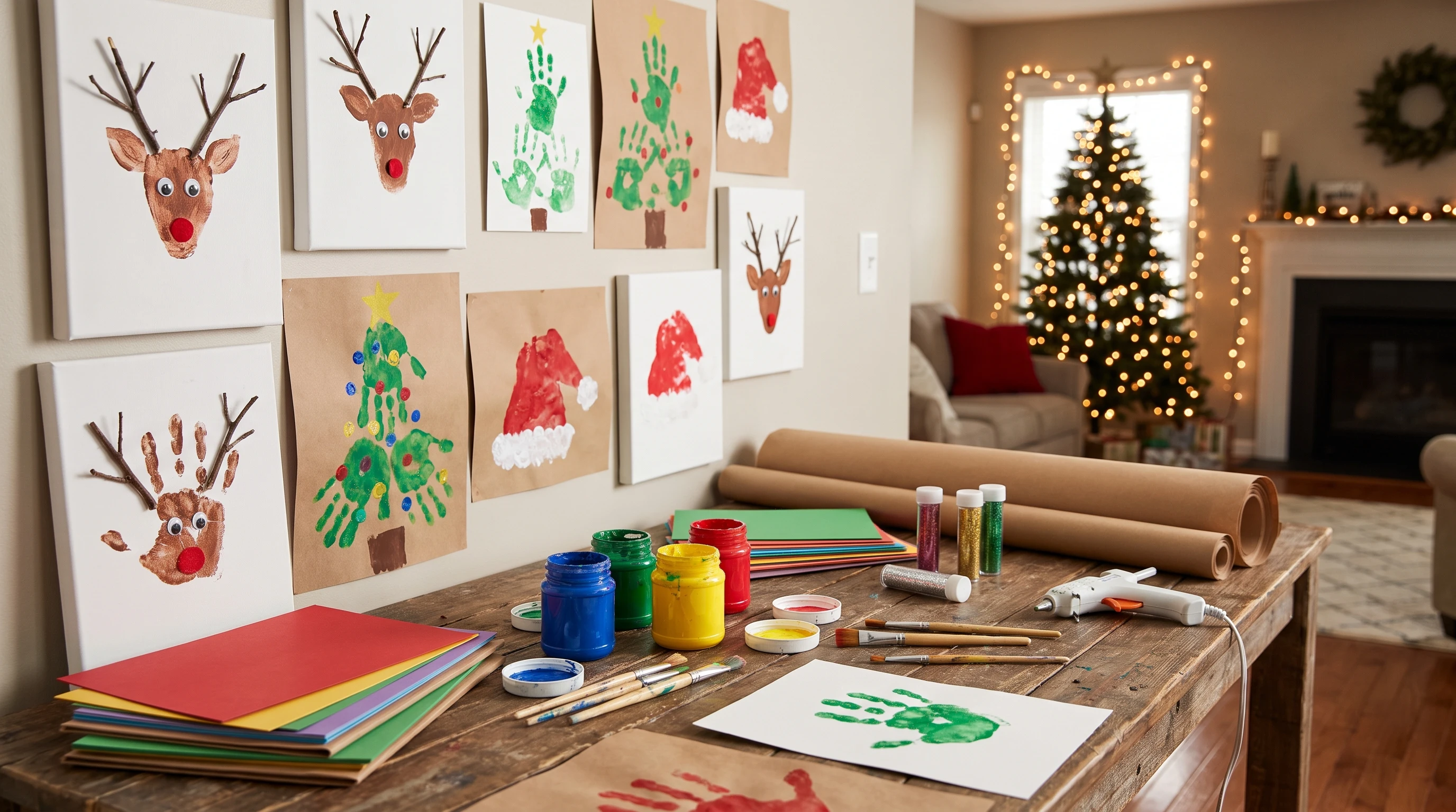 Handprint Christmas artwork made into festive keepsakes