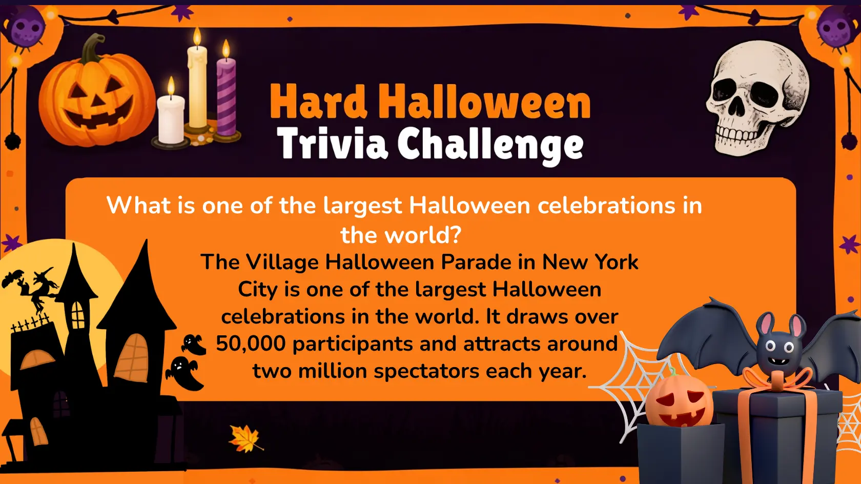 Halloween around the world trivia infographic showing global traditions, cultural celebrations, and quiz questions