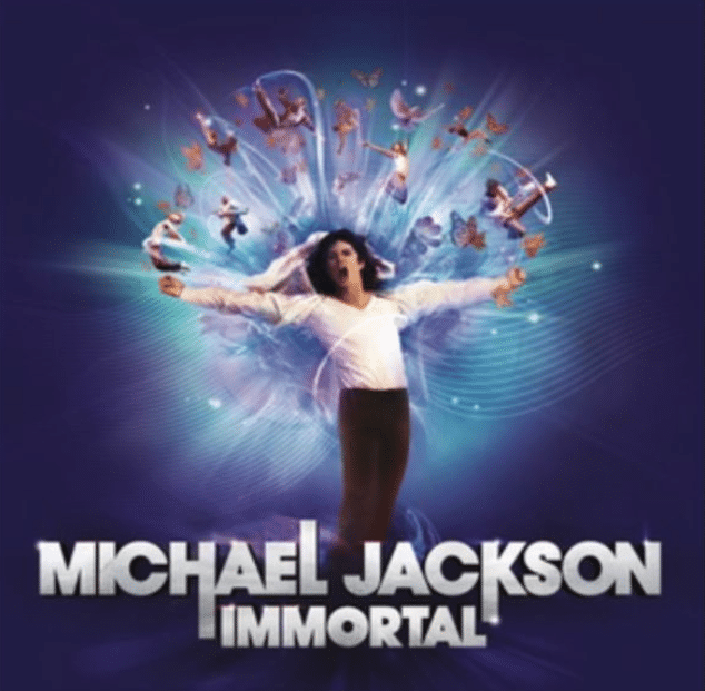 Immortal album cover featuring stage-inspired artwork with a performer silhouette and glowing effects.