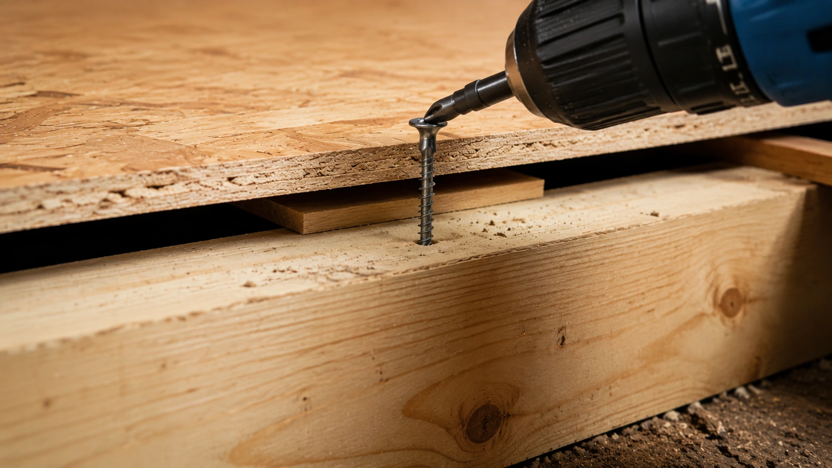 Installing screws to secure loose wooden floorboards