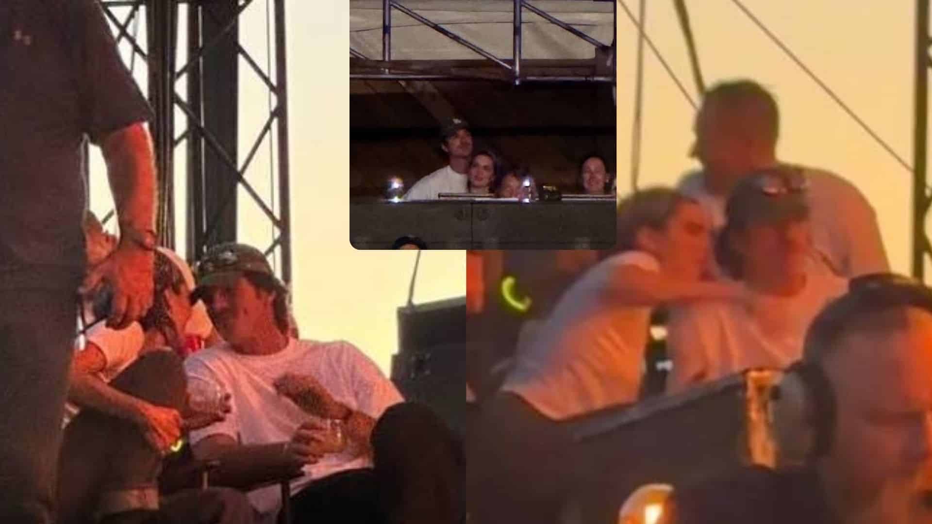 Kendall Jenner and Jacob Elordi watching a Chris Stapleton concert together from the VIP side-stage area.