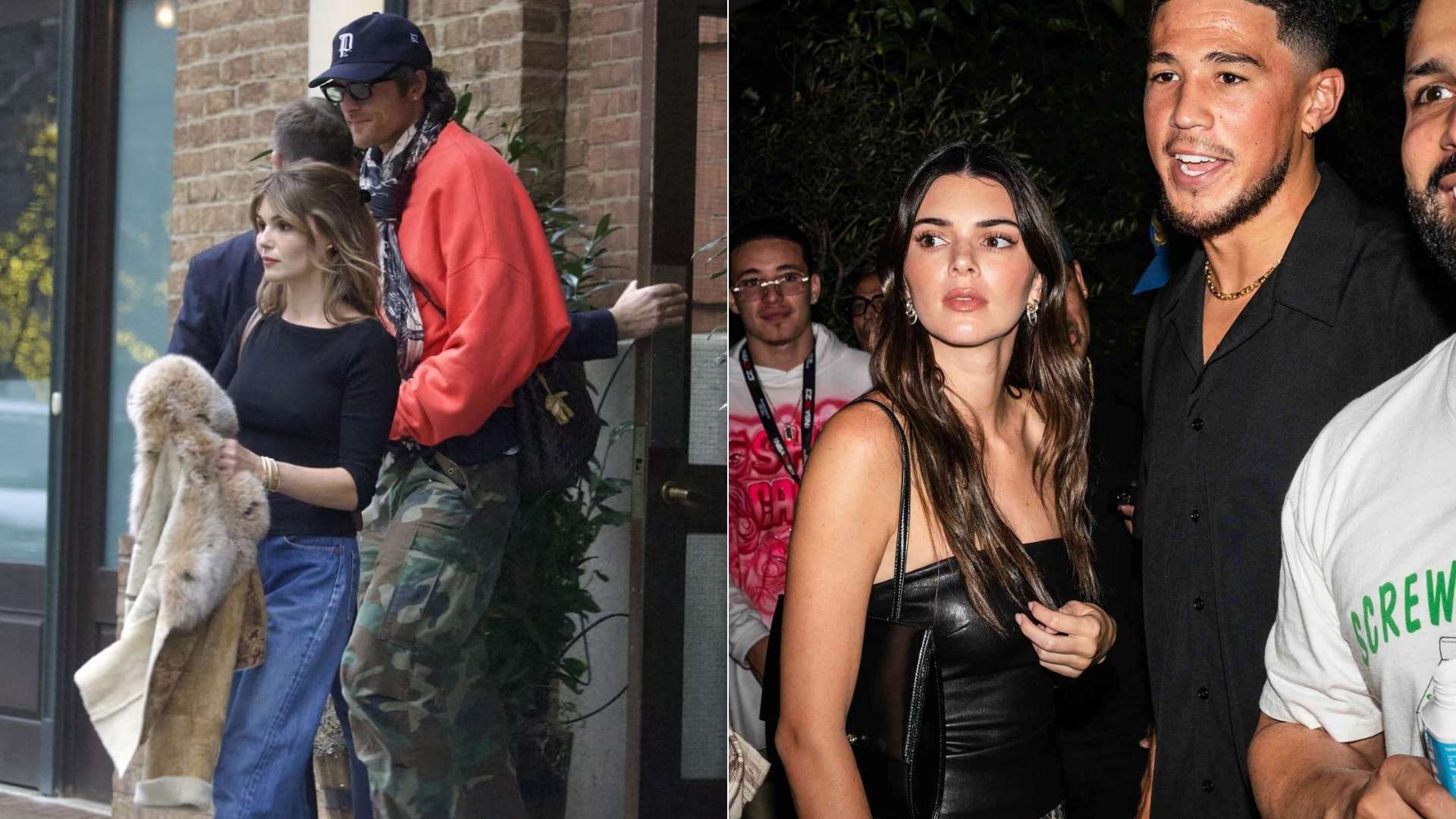 Kendall Jenner and Devin Booker walking, with Jacob Elordi and Olivia Jade Giannulli in the background.