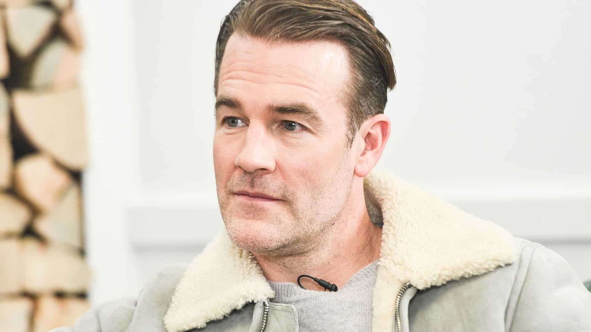 James Van Der Beek speaking in an interview while discussing his health journey and colorectal cancer diagnosis.