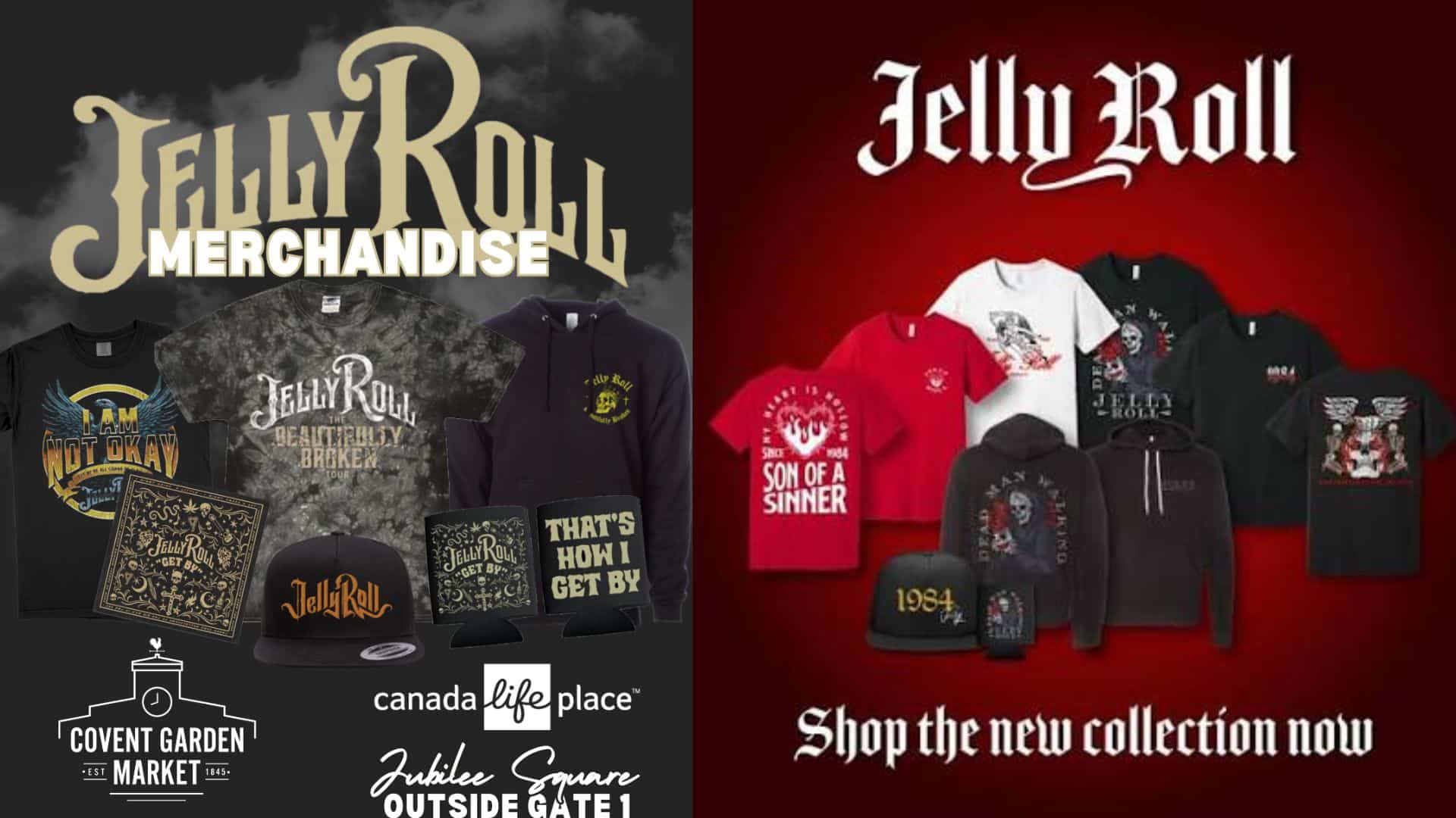Jelly Roll merchandise collection featuring clothing, accessories, and branded fan products.