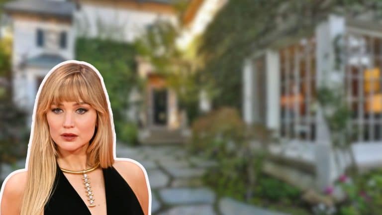 jeniffer lawrence portrait with a luxury home background for celebrity net worth