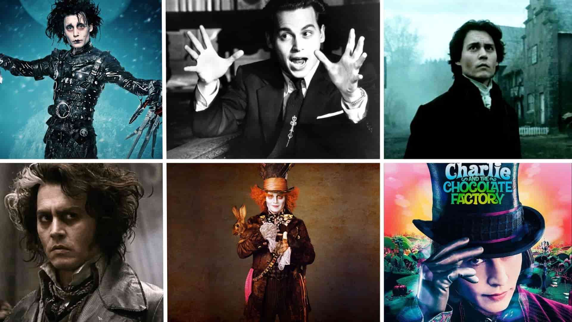 Johnny Depp in six Tim Burton film roles, including Edward Scissorhands, Sweeney Todd, the Mad Hatter, and Willy Wonka.