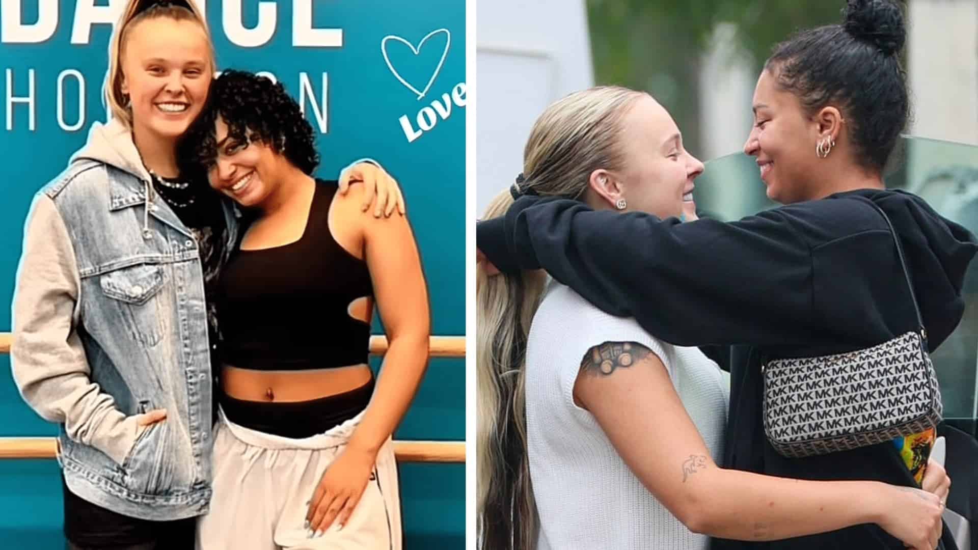 Jojo Siwa with her ex-girlfriend Dakayla Wilson, beside another image of Jojo Siwa spotted with her ex-girlfriend Dakayla Wilson