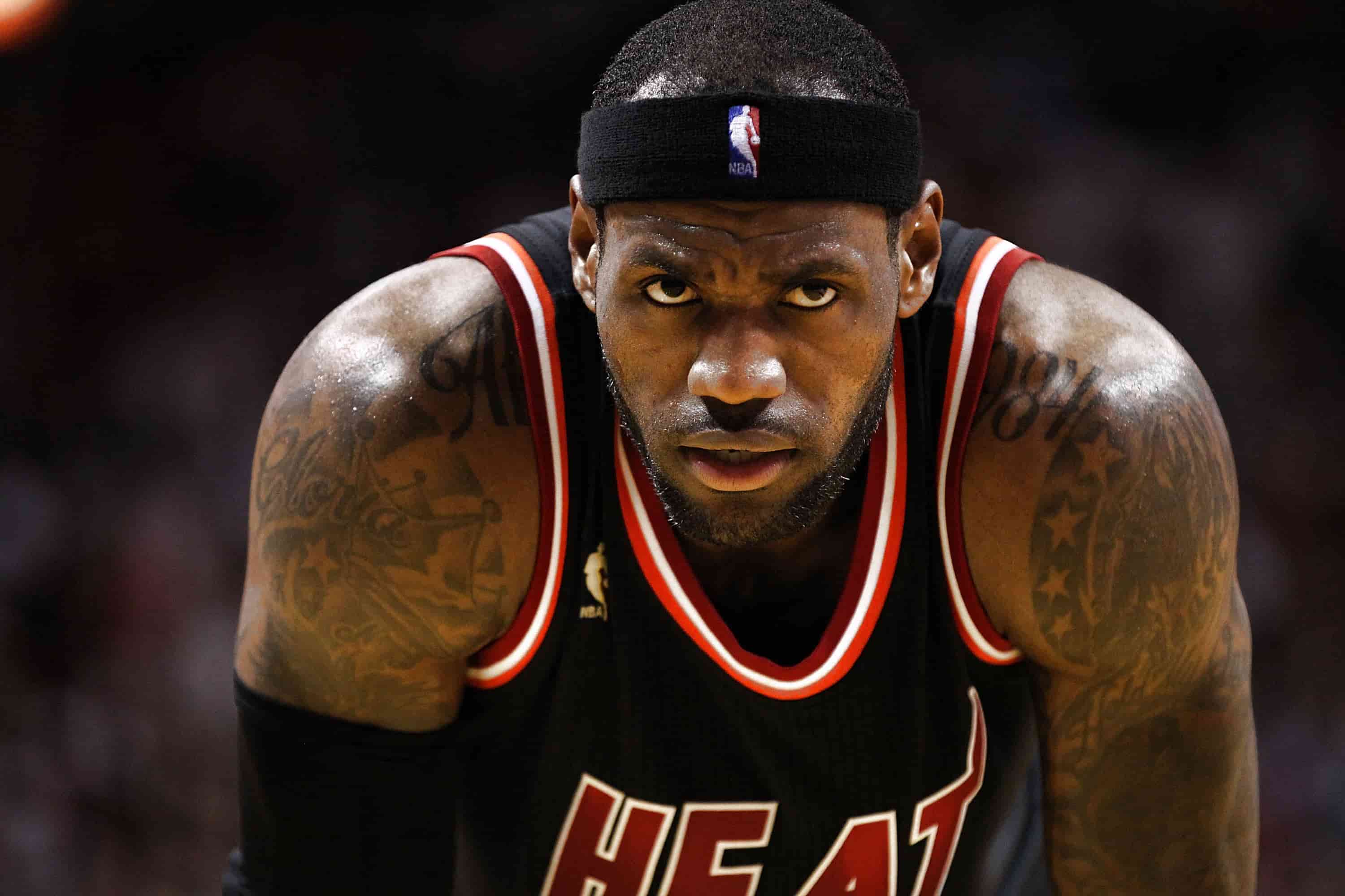 LeBron James wearing a Miami Heat jersey during his championship era