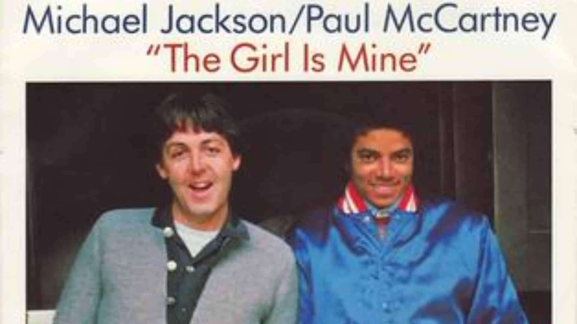 Michael Jackson and Paul McCartney posing together in a vintage promotional photo for The Girl Is Mine.