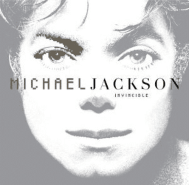 Music album cover featuring a close-up black and white portrait with the title Invincible.
