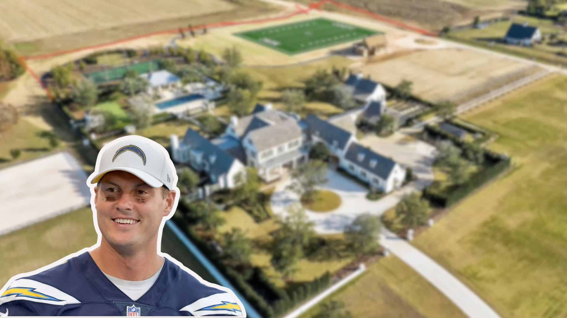 Philip River's pictured in front of a large residential estate with a football field nearby