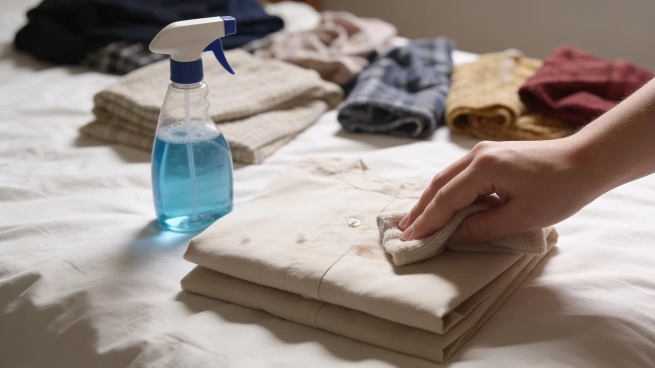 Treating adhesive residue on fabric using a gentle cleaning method