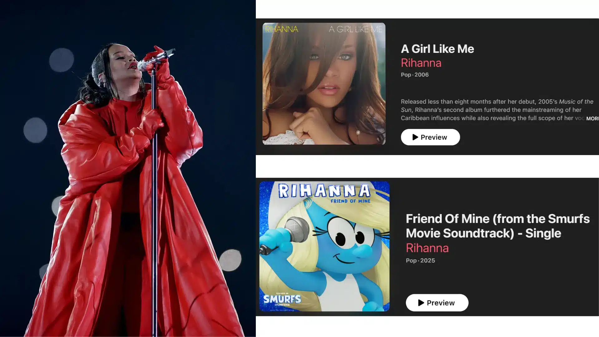 Rihanna performing on stage during her music career, highlighting the albums, tours, and hit songs that helped build her early fortune.