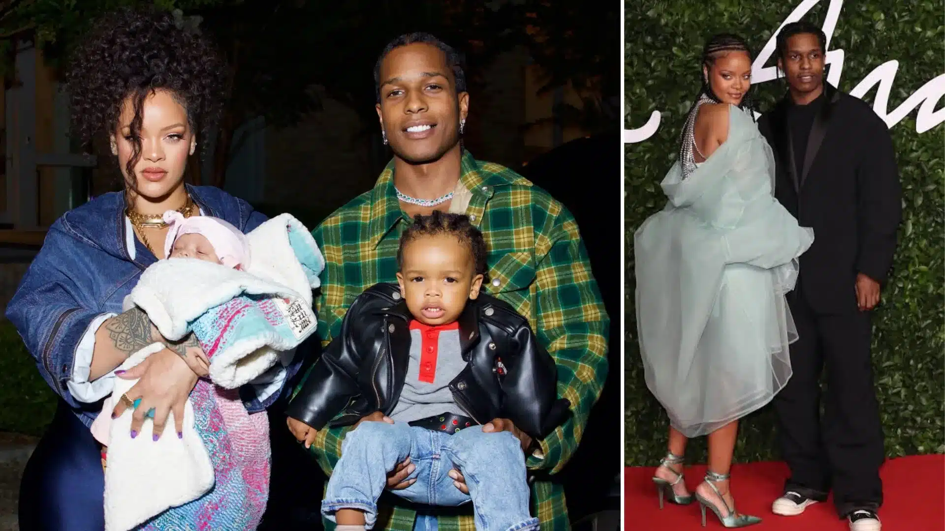 Rihanna with her children and partner A$AP Rocky, representing her personal life beyond her music and business career.