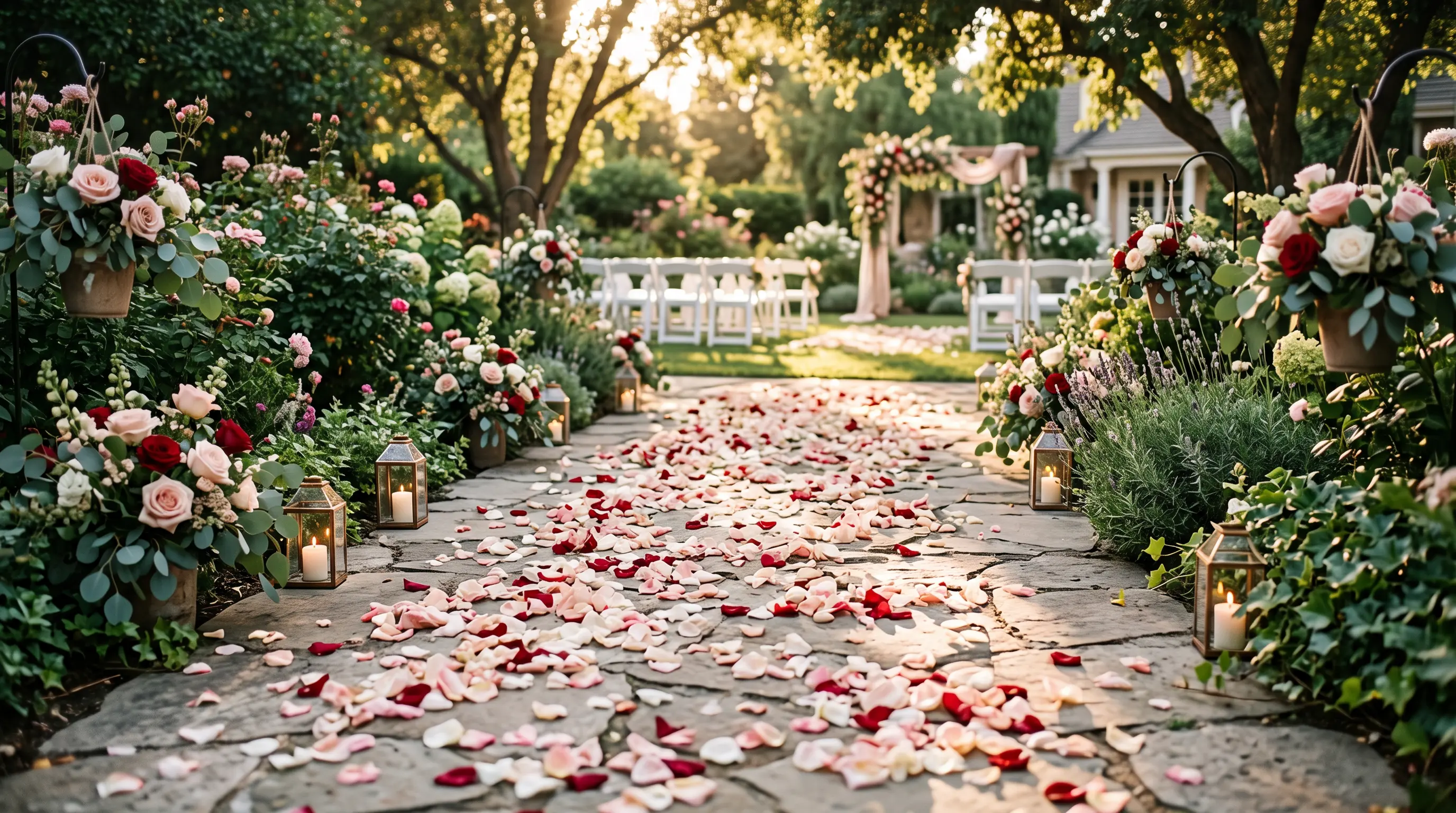 Rose petals scattered along a garden pathway for a romantic celebration Craft Rose Petal Bath Bombs