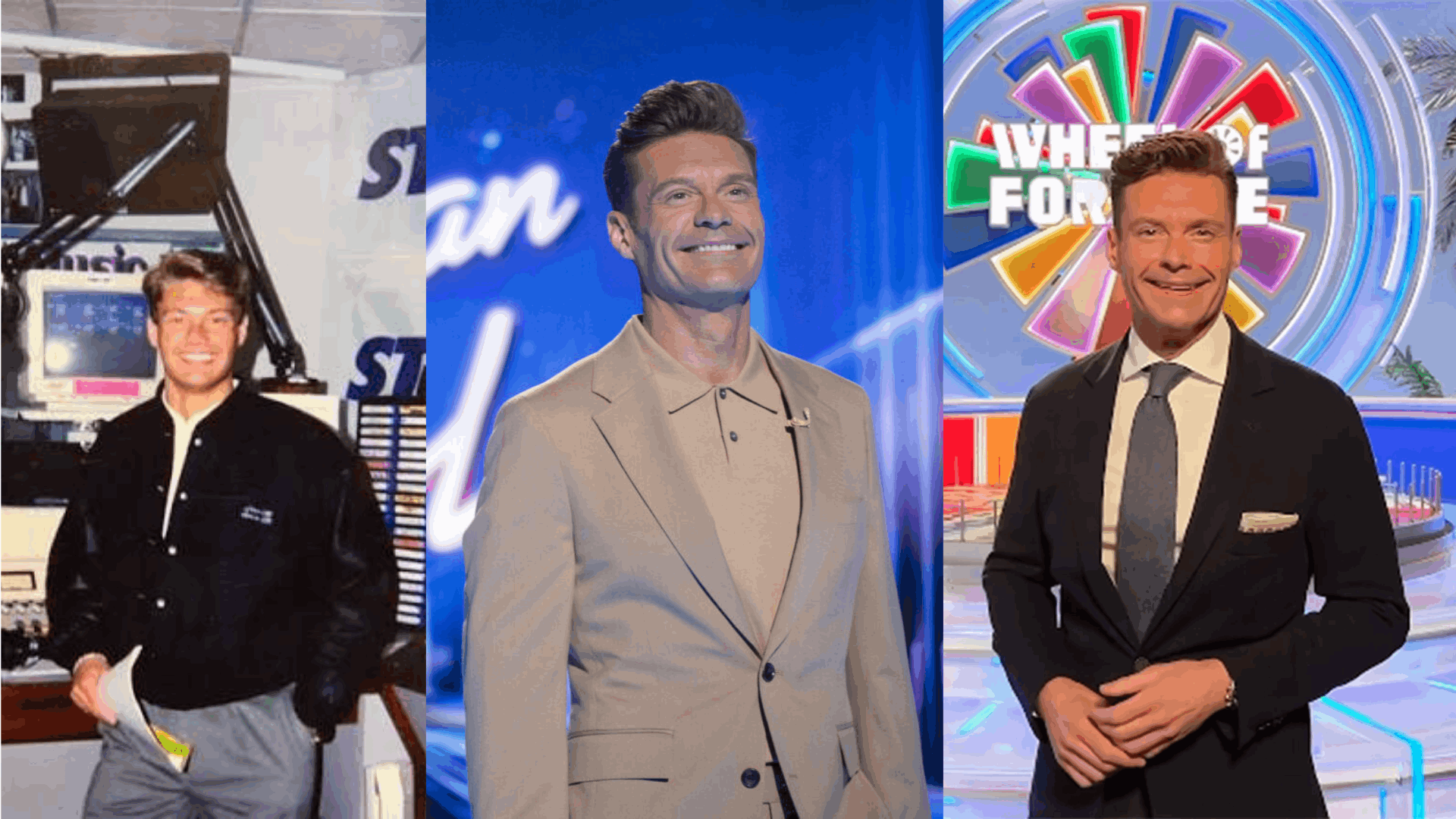 Ryan Seacrest career timeline showing his early radio days and television hosting roles