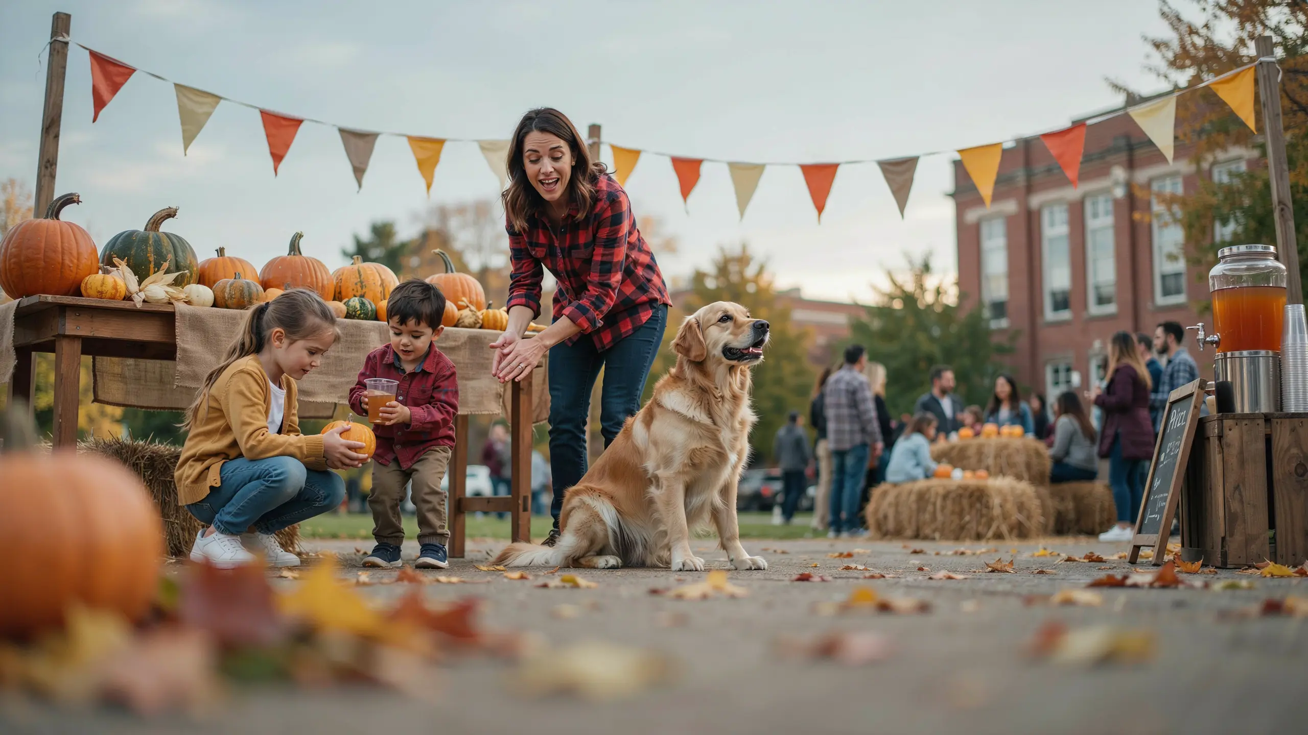 School fall festival with pumpkin activities and community gathering