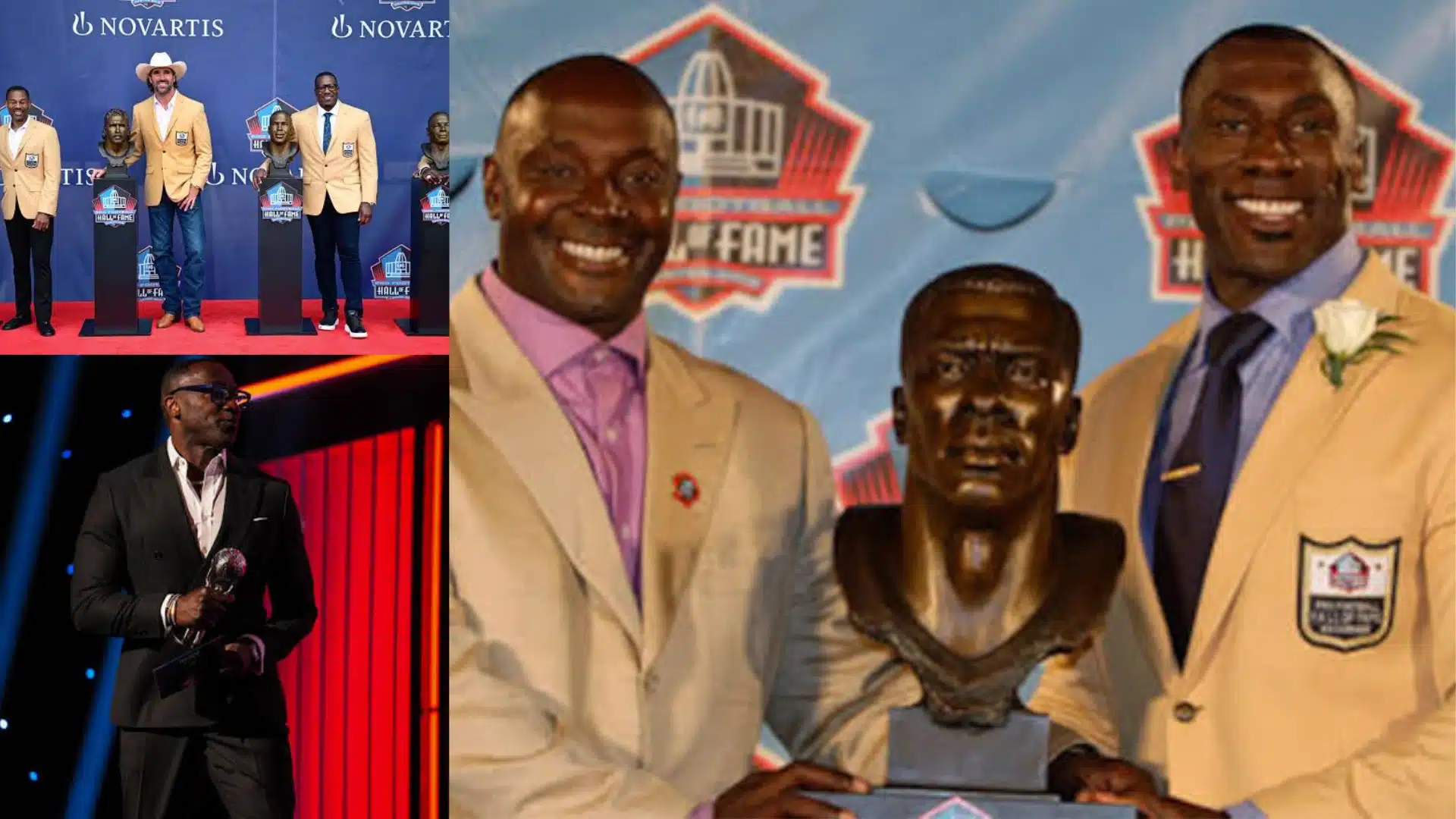 Shannon Sharpe receiving honors during his Hall of Fame induction and NFL career achievements.