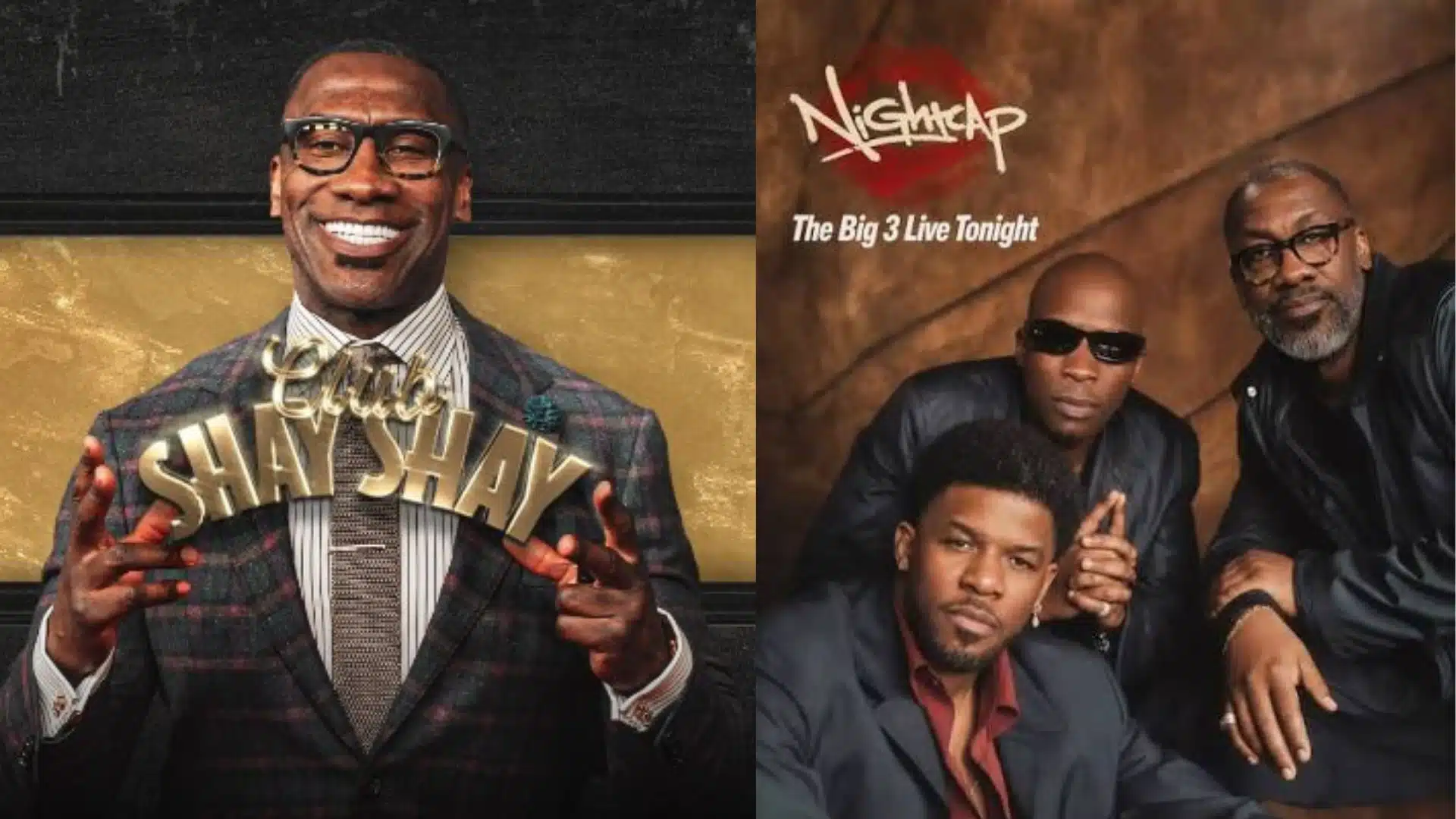 Shannon Sharpe recording a podcast episode during his digital media career with microphones and studio equipment.