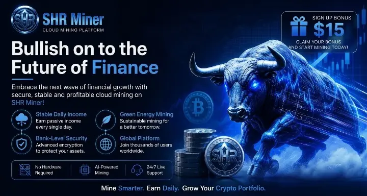 Electric blue bull sculpture with glowing eyes in digital-themed financial advertisement