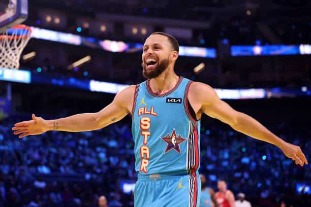 Steph Curry wearing an All-Star jersey during a basketball game