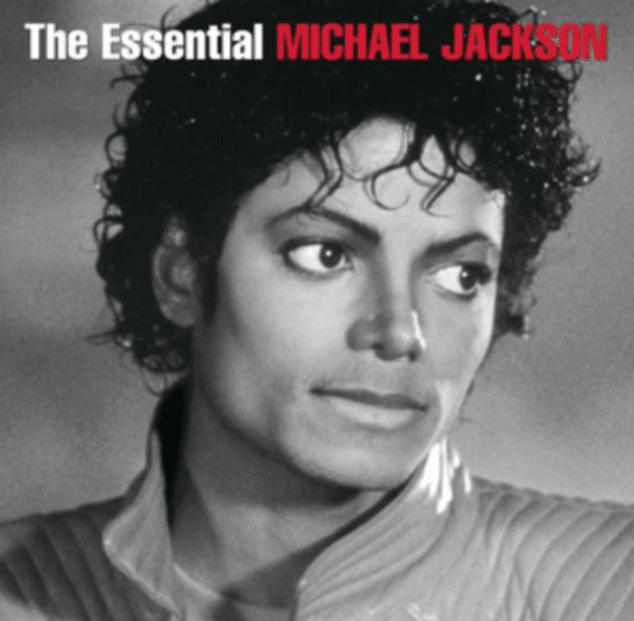 The Essential album cover featuring a black and white portrait with the title The Essential Michael Jackson.