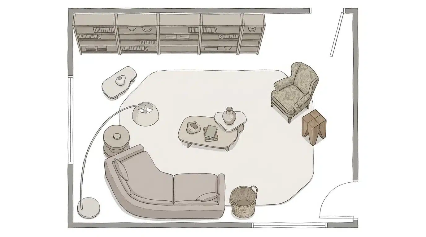 Layered living room with mixed furniture styles